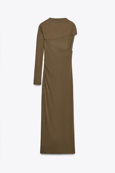 ROBE LONGUE DRAPÉE ASYMÉTRIQUE - Kaki foncé de Zara - Image 5