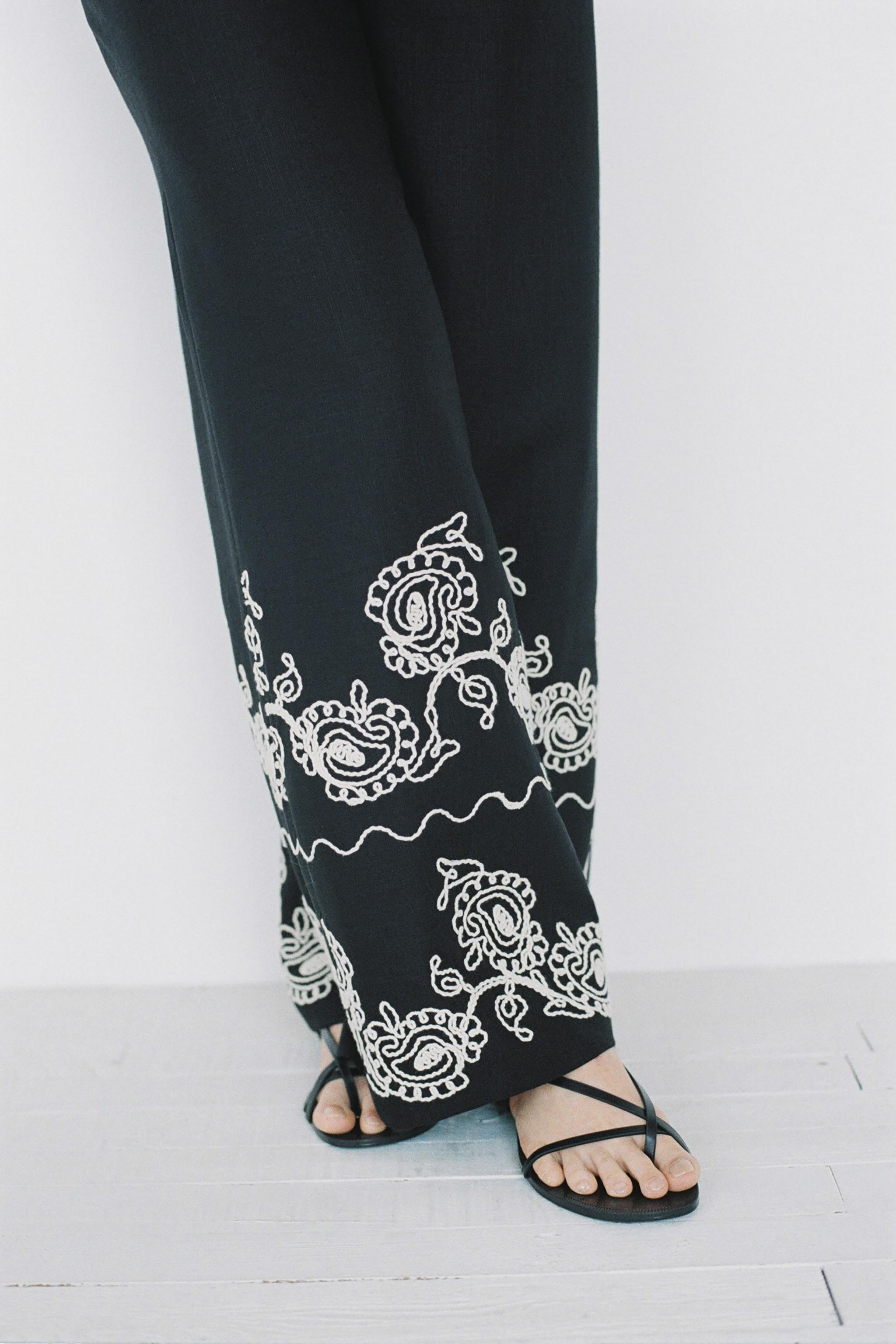 ZARA ZW COLLECTION 刺繍入りキュロットパンツ 2731/104 ZW COLLECTION 刺繍入りキュロットパンツ - ブラック | ZARA