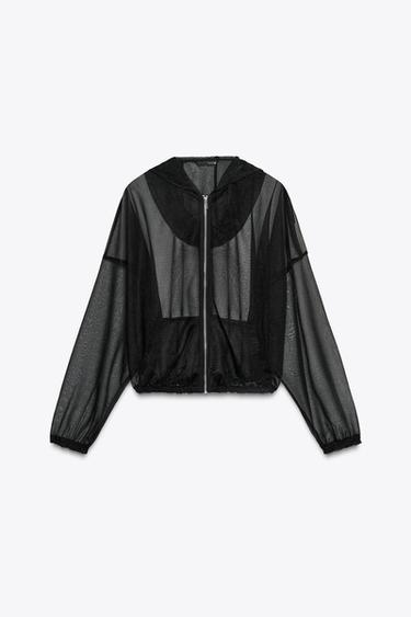 SEMI-TRANSPARENT HOODED JACKET - Black by Zara