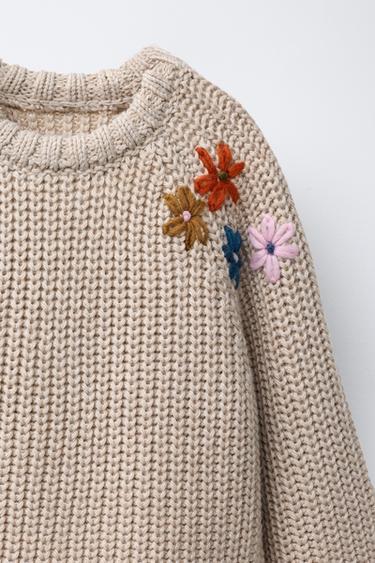 KNIT JUMPER WITH EMBROIDERED FLOWERS - Mid-ecru by Zara - Image 2