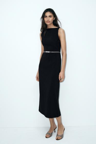 MIDI DRESS WITH SHIMMERING BELT - Black by Zara