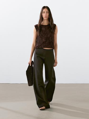 Zara Openwork crochet top - Brown - Image 0