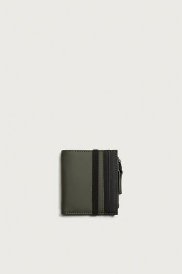 RUBBERISED WALLET WITH COIN POUCH - Khaki Green by Zara