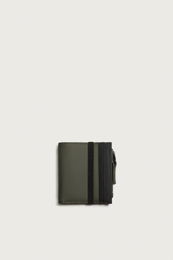 CARTERA MONEDERO ENGOMADO - Verde Caqui de Zara - Imagen 0