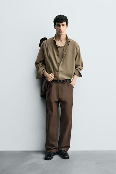 WASHED STRAIGHT-LEG TROUSERS - Brown by Zara