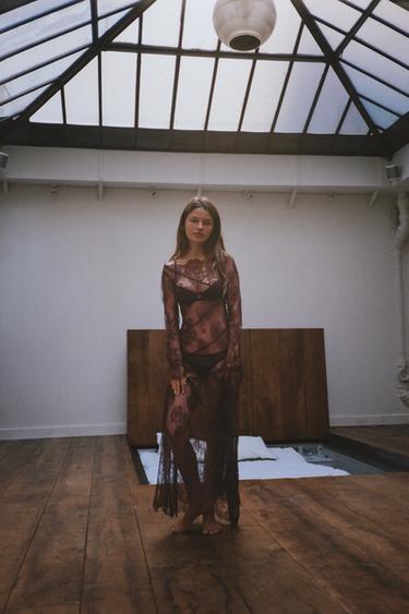ROBE MI-LONGUE EN DENTELLE - Marron de Zara - Image 6