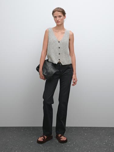 Zara Cotton blend short knit vest - Greenish - Image 0