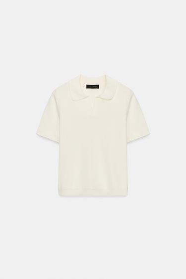 بولو محاك بدانتيل متباين - أبيض الخاص بـ Zara