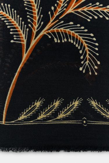 LINEN BLEND PRINTED SCARF - Black by Zara - Image 3