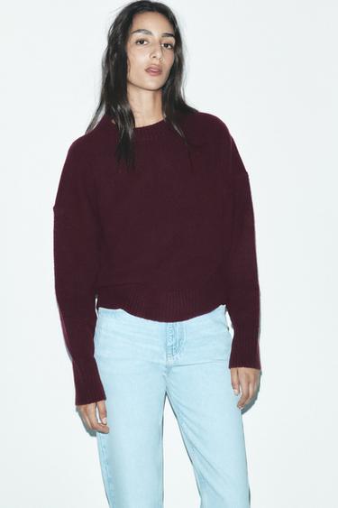 SOFT PLAIN KNIT SWEATER - Burgundy by Zara