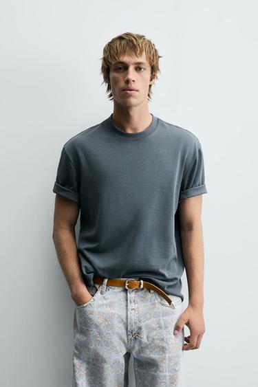 RELAXED FIT T-SHIRT - Blue / Grey by Zara
