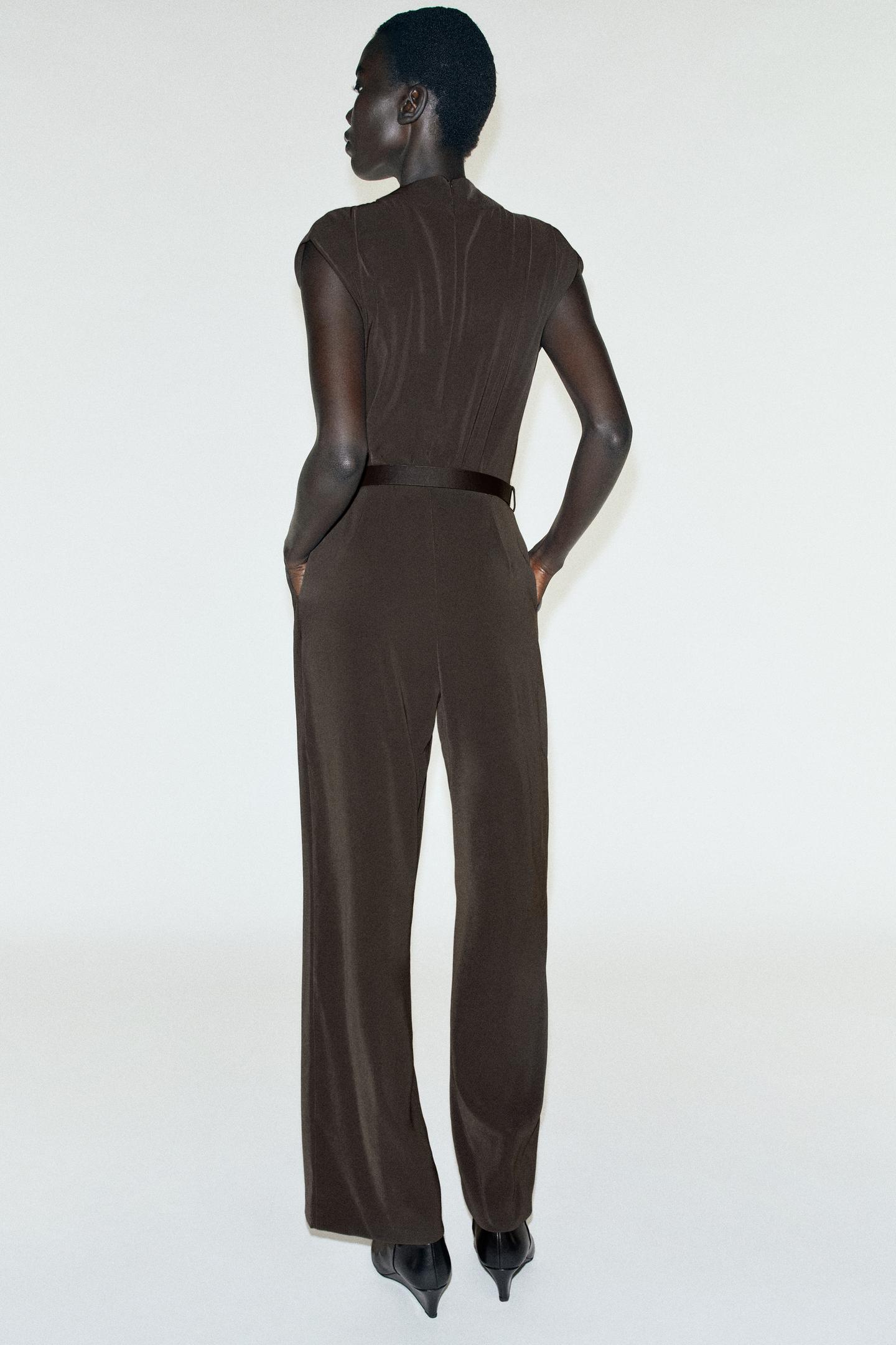 Женский комбинезон Zara Belted Jumpsuit, цвет: Тёмный хаки — фото 3