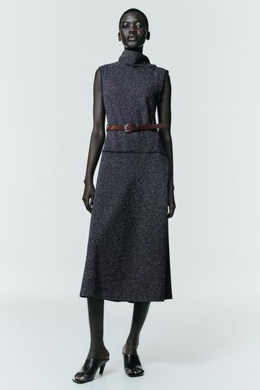 VESTIDO MIDI COM CINTO - Azul-marinho / Branco da Zara