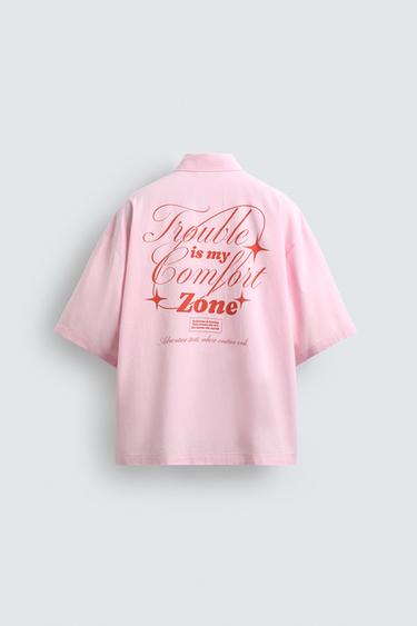 CHEMISE COUPE BOXY À INSCRIPTIONS IMPRIMÉES - Rose de Zara - Image 8