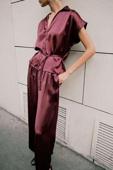 Zara SLIM PANTALONE VISOKOG STRUKA – Burgundac