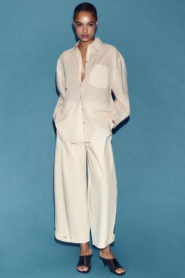 PANTALÓN BARREL BAJO AJUSTABLE - Crudo de Zara