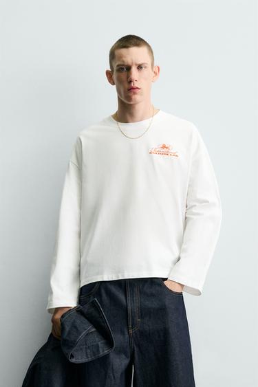 T-SHIRT MET TEKSTPRINT EN CONTRAST - Wit van Zara