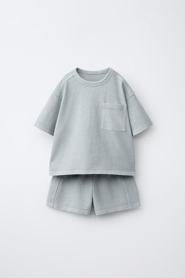 CONJUNTO JOGGING CAMISETA Y BERMUDA LISO - Azul claro de Zara