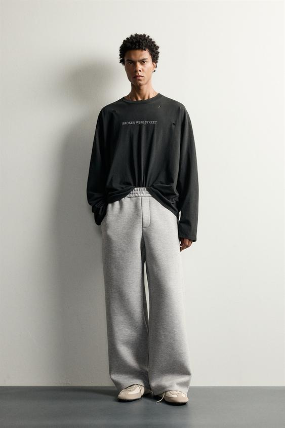 Zara RELAXED FIT DISTRESSED EFFECT PRINTED T-SHIRT - Black - Image 0