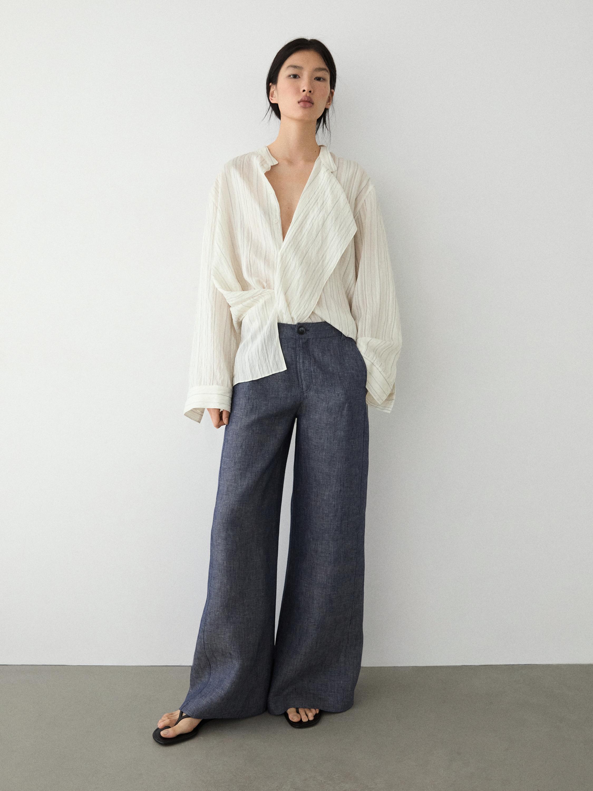 High-waist linen palazzo trousers