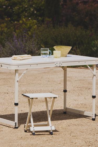 FOLDING BEACH STOOL AND TABLE SET (SET OF 3) - Ivory by Zara
