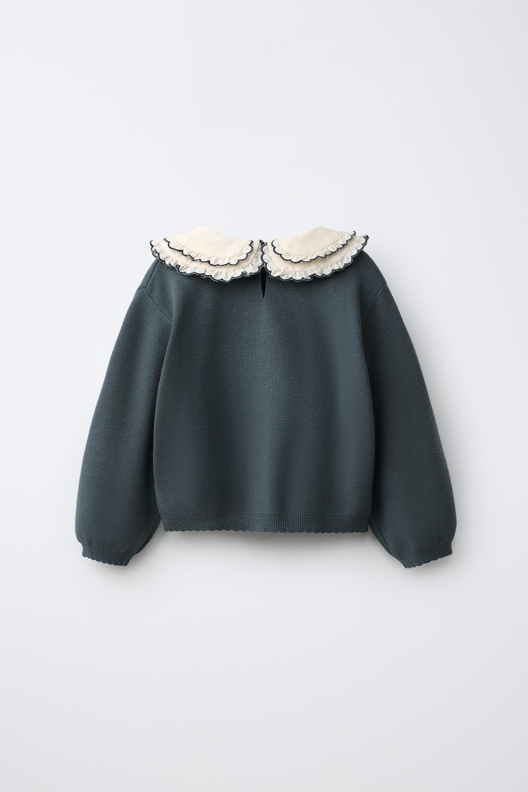EMBROIDERED DOUBLE PETER PAN COLLAR JUMPER — Petrol blue