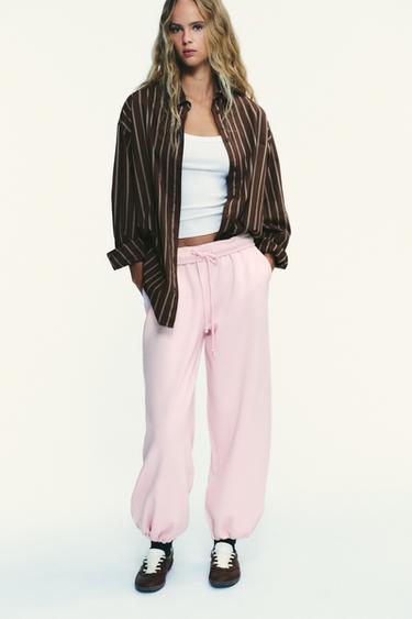 BASIC STRAIGHT FLEECE TROUSERS WITH ADJUSTABLE HEM - Pink by Zara