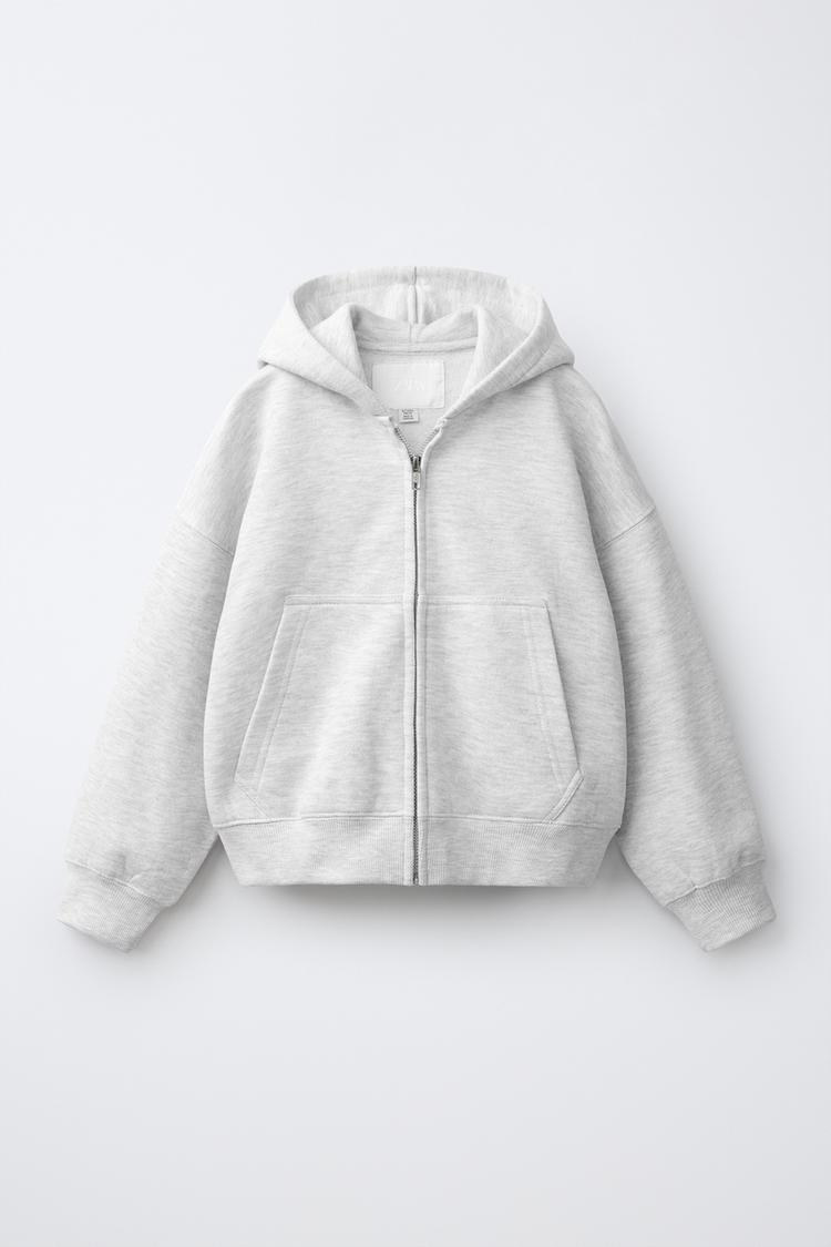 PLUSH ZIP SWEATSHIRT — Gray marl