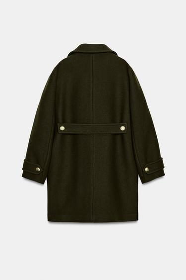 ABRIGO ASIMÉTRICO MEZCLA LANA BOTONES ZW COLLECTION - Khaki oscuro de Zara