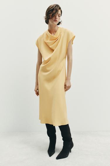 ZW COLLECTION FLOWING MIDI DRESS - Yellow by Zara