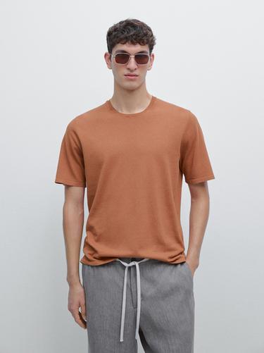Zara Cotton blend knit T-shirt - Copper