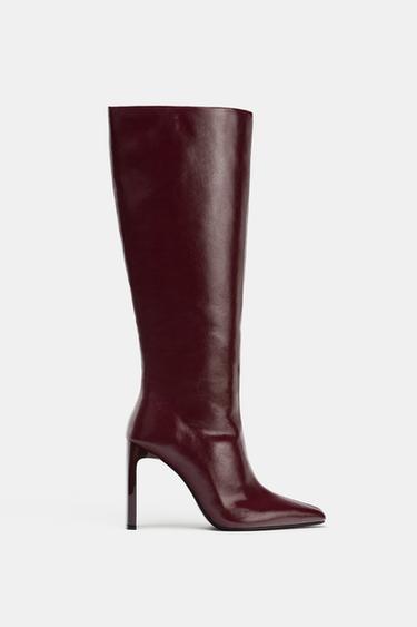 BLOCK HEEL BOOTS - Burgundy Red by Zara