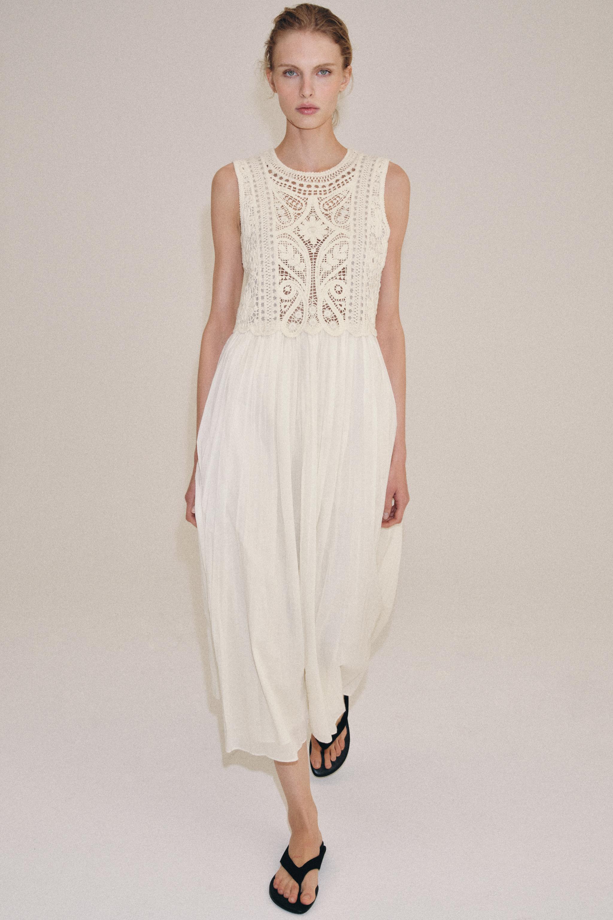 ZW COLLECTION EMBROIDERED MIDI DRESS - Ecru | ZARA United States