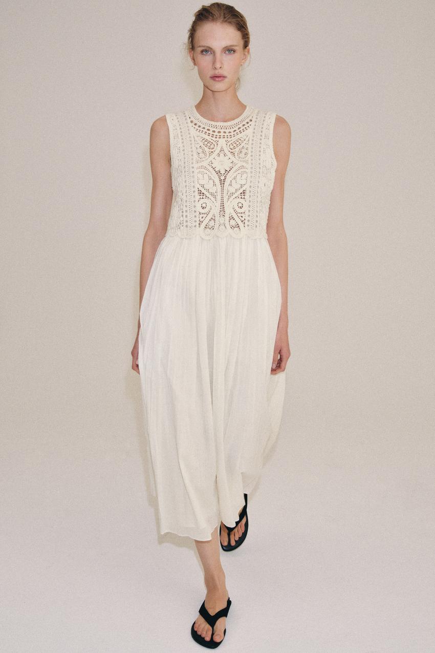 ZW COLLECTION EMBROIDERED MIDI DRESS - Ecru | ZARA Canada ZW COLLECTION EMBROIDERED MIDI DRESS - Ecru | ZARA Canada