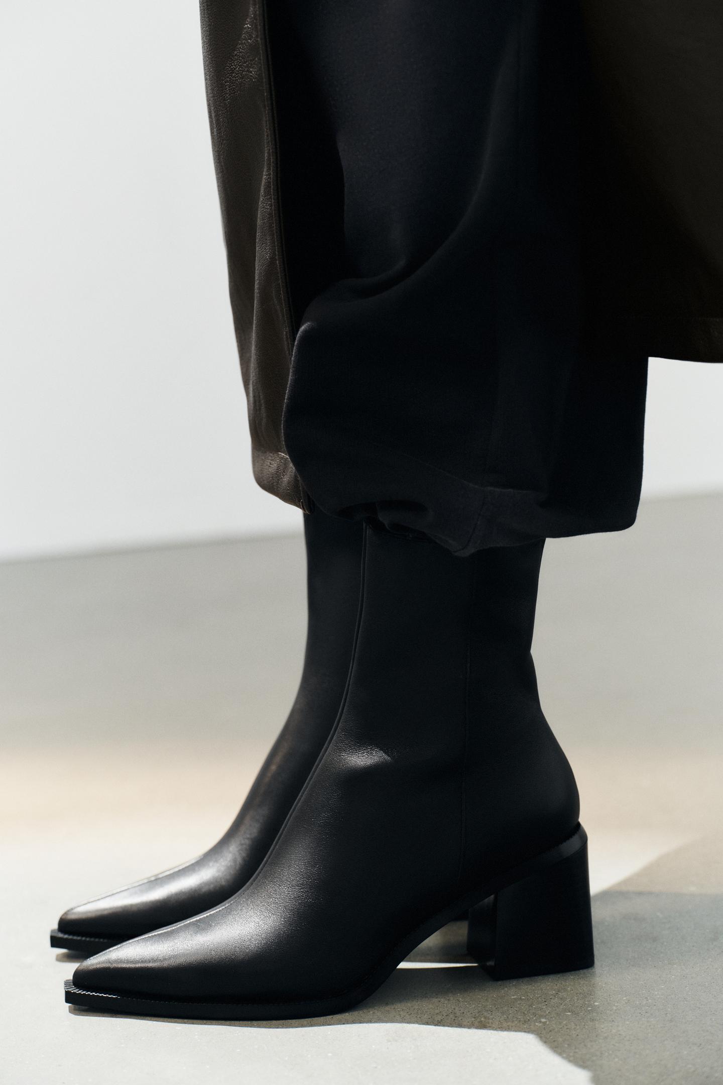 Женские ботинки Zara Leather Heeled Ankle, цвет: Чёрный — фото 2