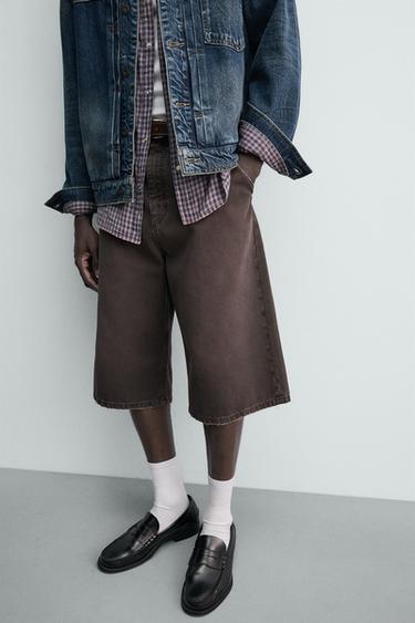 RELAXED FIT DENIM BERMUDA SHORTS - Brown by Zara