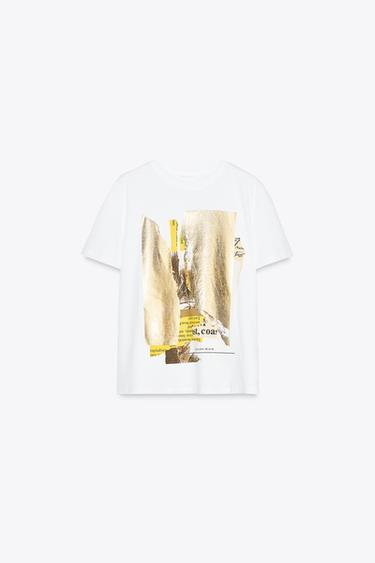 T-SHIRT WITH METALLIC PRINT - Golden by Zara - Image 4
