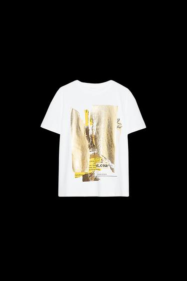 Zara METALLIC PRINT T-SHIRT - Golden - Image 0