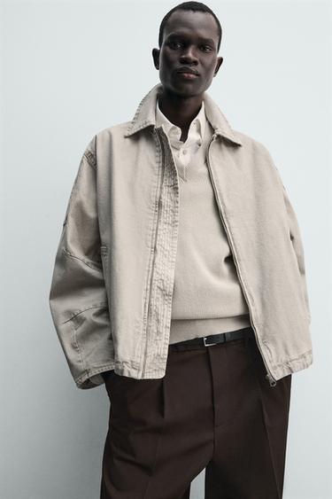 BLOUSON COUPE BOXY EFFET DÉLAVÉ - Gris / Marron clair de Zara - Image 4