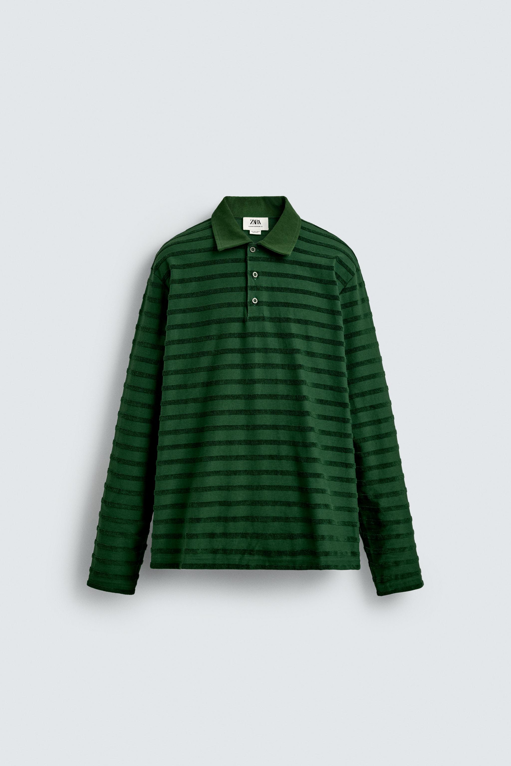 JACQUARD STRIPED TERRY POLO SHIRT - Green | ZARA Canada
