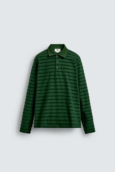 STRIPED JACQUARD TOWELLING POLO SHIRT - Green by Zara - Image 6