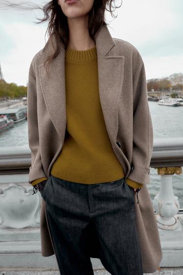 MANTEAU OVERSIZE AVEC LAINE POIGNET CONTRASTANT - Vison foncé de Zara - Image 3