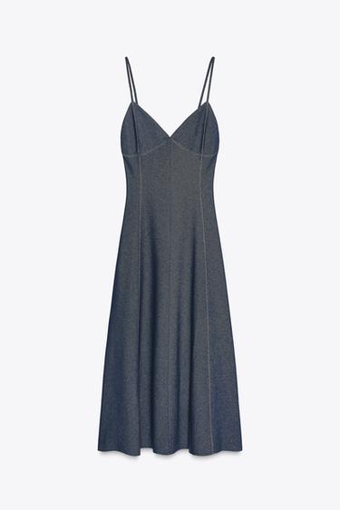 Zara TOPSTITCHED TWILL MIDI DRESS - Indigo