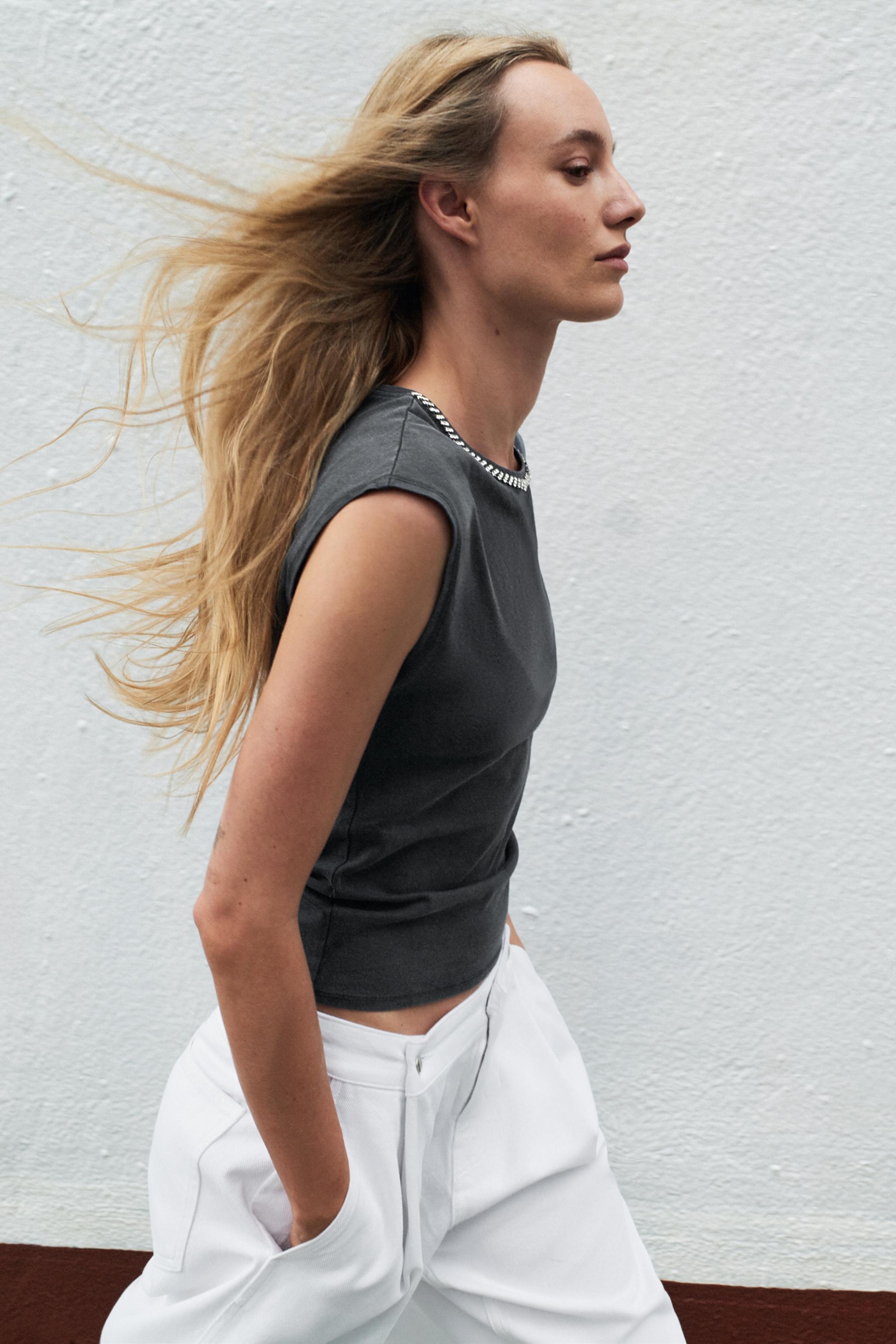Zara WASHED EFFECT JEWEL T-SHIRT — фото 4