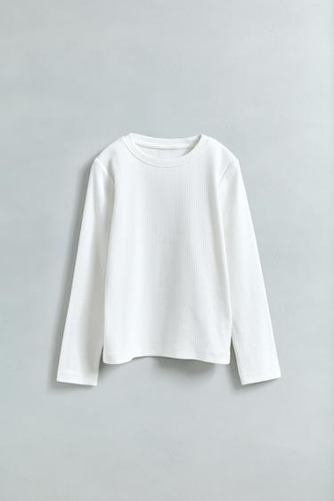 Zaras ENFÄRGAD RIBBAD T-SHIRT - Vit