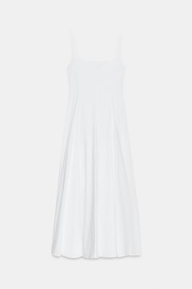 ROBE MIDI EN POPELINE À GODETS - Blanc de Zara - Image 5