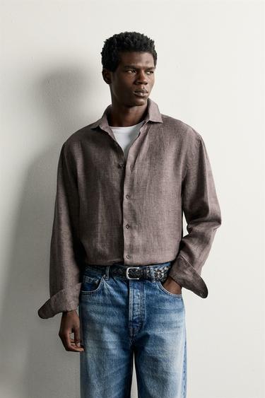 100% LINEN REGULAR FIT SHIRT — Brown 2