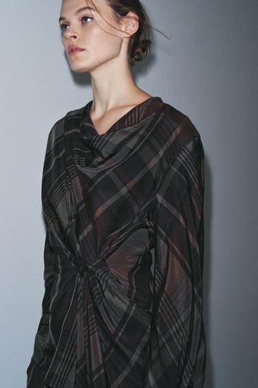 TOP DRAPÉ À CARREAUX ZW COLLECTION - Bleu de Zara - Image 1