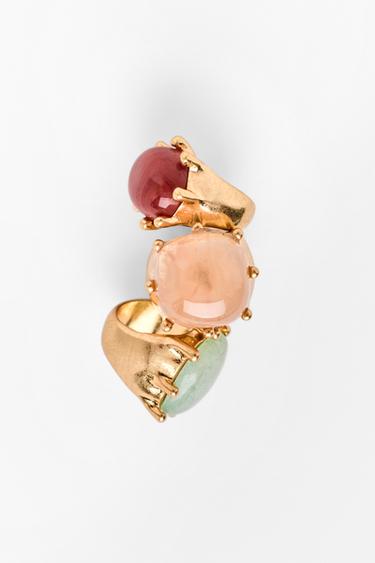 LOT DE 3 BAGUES MÉTALLIQUES AVEC PIERRE - Multicolore de Zara