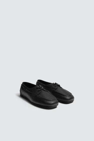 LEATHER DECK SHOES - Black by Zara